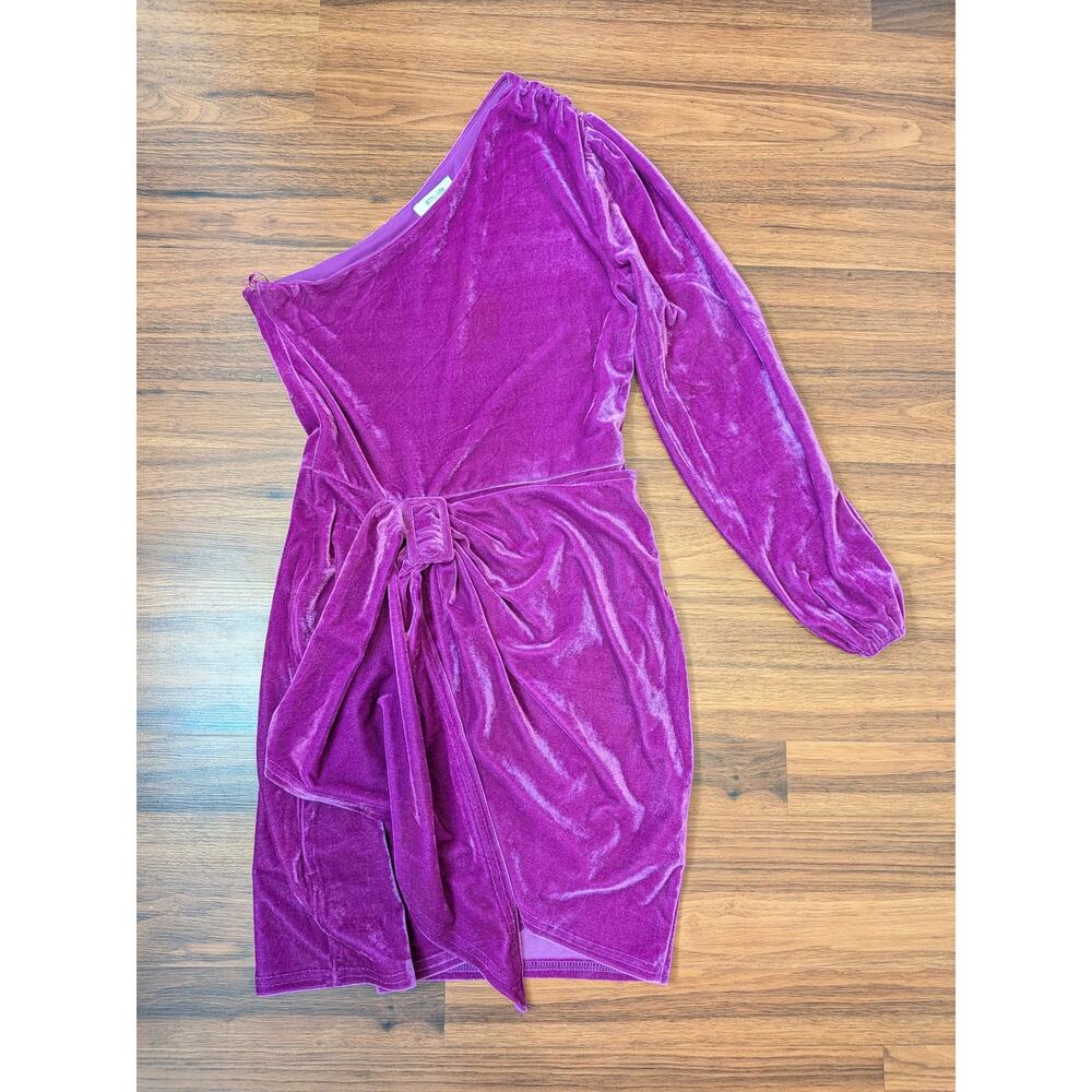 Anthropologie Velvet One Shoulder Wrap Mini Dress Size XS Pink Barbiecore Preppy